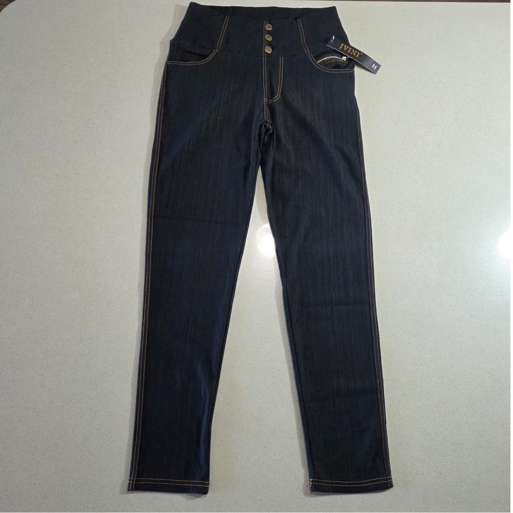 Jvini Womens High Waisted Skinny Jeans Dark Black Wash XL 7.2587